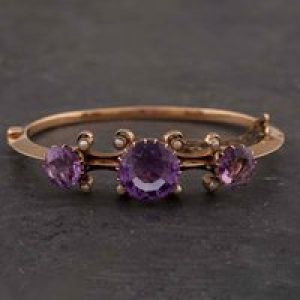 Pre-Owned Vintage Yellow Gold Amethyst & Seed Pearl Medium Hinged Bangle 43211001