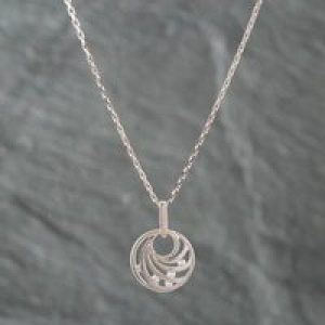 Pre-Owned 9ct White Gold Cubic Zirconia Openwork Swirls Pendant & 16 Inch Paper Link Chain 41141658
