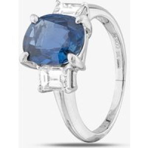 Pre-Owned Platinum 3.40ct Oval Cut Sapphire & 0.74ct Baguette Cut Diamond Three Stone Ring 43361064