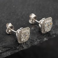 Pre-Owned 14ct White Gold 1.00ct Brilliant Cut Diamond Square Halo Stud Earrings 43171133 - Image 2
