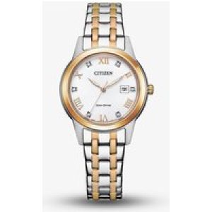 Citizen Ladies Eco 29mm Two Tone White Dial Watch FE1246-85A