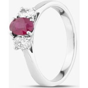 Platinum 0.65ct Oval Cut Burmese Ruby & 0.31ct Oval Cut Diamond Three Stone Ring MQ9327