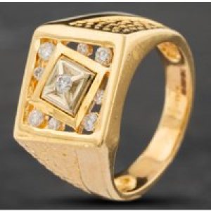 Pre-Owned 14ct Yellow Gold Brilliant Cut Diamond Set Gents Square Signet Ring 43151004