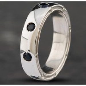 Pre-Owned 14ct White Gold Sapphire & Brilliant Cut Diamond Set Gents D Shape Band Ring 43151007