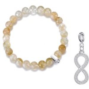Faceted Yellow Quartz Gemstone Stretch Bracelet with Charm Created with Zircondia® Crystals