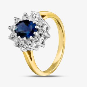 9ct Yellow Gold Blue & Clear Crystal Cluster Ring DIV046B-M