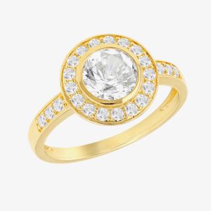 LUXE Silver Gold Plated Cubic Zirconia Shoulder Set Halo Ring 8.98.0260 P