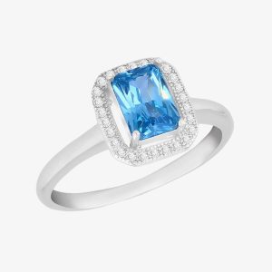 Silver Blue Cubic Zirconia Rectangular Halo Ring 8.84.1161 O