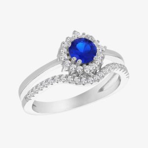 Silver Blue Cubic Zirconia Double Split Shoulder Ring 8.84.1171 L