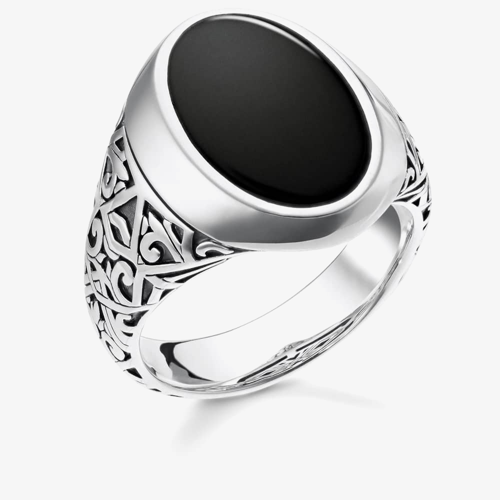 THOMAS SABO Sterling Silver Oxidized Black Onyx Signet Ring TR2242-698-11-60