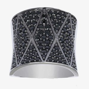 Sif Jakobs Ladies Rhodium Plated ‘Pecetto Grande’ Black Cubic Zirconia Zigzag Ring SJ-R11066-B