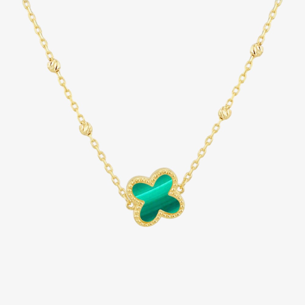 9ct Yellow Gold Green Malachite Clover Necklace 1.19.2240