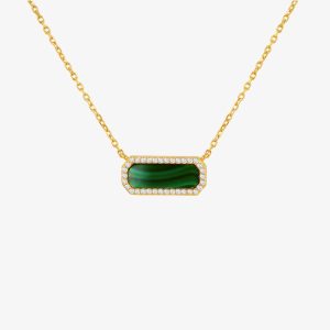 LUXE Silver Gold Plated Malachite & Cubic Zirconia Octagonal Necklace 8.12.0200