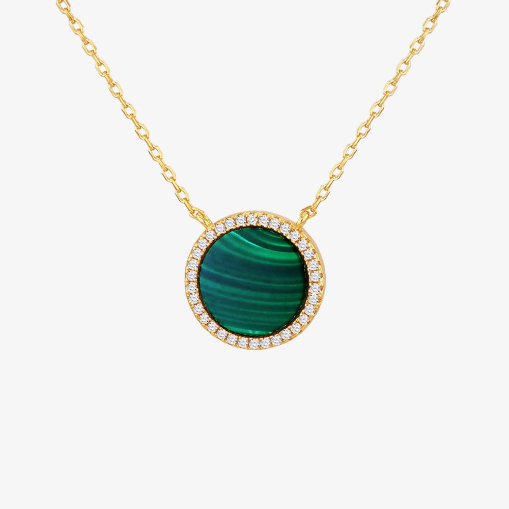 LUXE Silver Gold Plated Malachite & Cubic Zirconia Round Necklace 8.12.0210