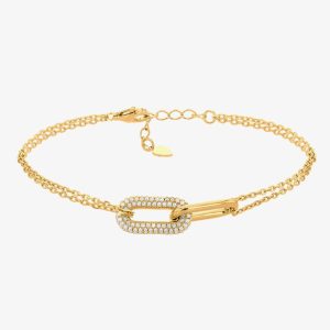 LUXE Silver Gold Plated Cubic Zirconia Rectangular Bracelet 8.26.0393