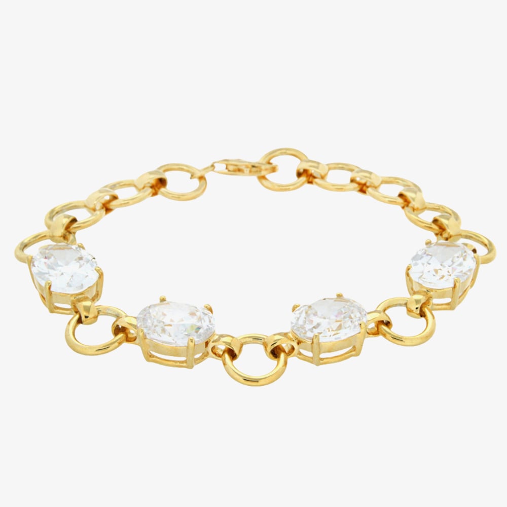 LUXE Silver Gold Plated Oval Cubic Zirconia Belcher Chain Bracelet 8.92.0621