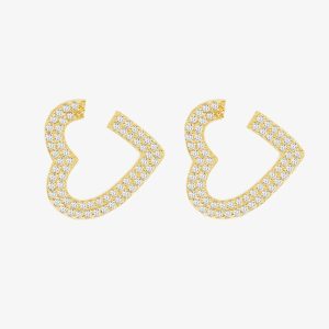 LUXE Silver Gold Plated Cubic Zirconia Open Heart Stud Earrings 8.51.3210