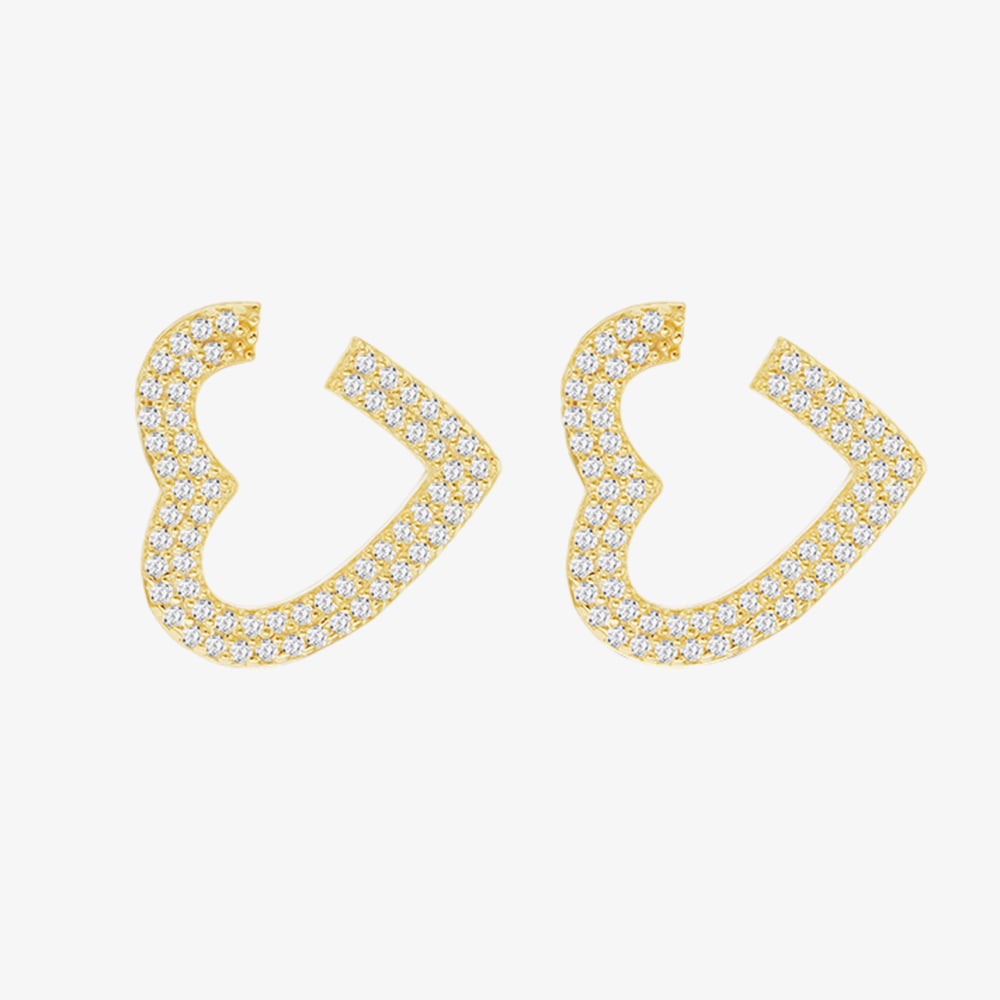 LUXE Silver Gold Plated Cubic Zirconia Open Heart Stud Earrings 8.51.3210