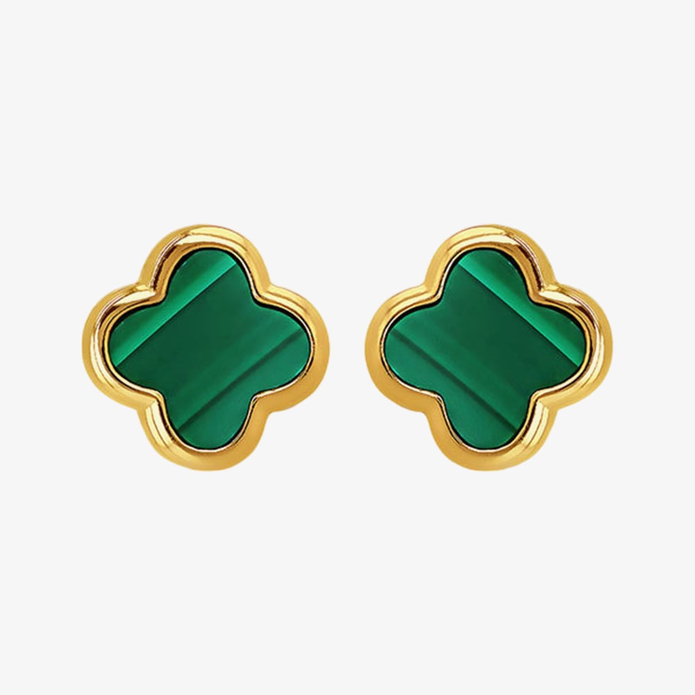 LUXE Silver Gold Plated Malachite Clover Stud Earrings 8.59.1901