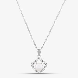 Sterling Silver Freshwater Pearl and Cubic Zirconia Pendant PNW70246FW