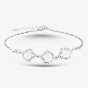 Sterling Silver Freshwater Pearl And Cubic Zirconia Bracelet BRW70246FW