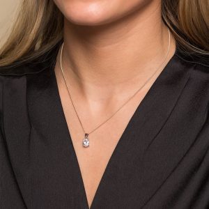 Silver Oval Lower Cubic Zirconia Solitaire Pendant