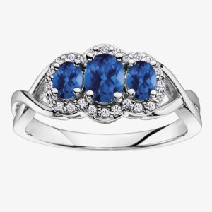 9ct White Gold Sapphire and Diamond Triple Cluster Twist Ring 51Y38WG/9-10 Q