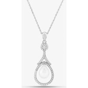 Silver Freshwater Pearl and Cubic Zirconia Teardrop Pendant PNW70093FW