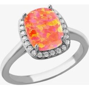Silver Synthetic Orange Opal & Cubic Zirconia Halo Ring 8.86.0459 L