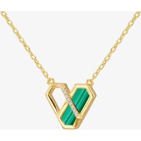 LUXE Silver Gold Plated Malachite & Cubic Zirconia Hexagon Link Necklace 8.12.0230 - Image 2