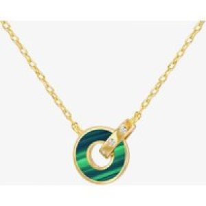 LUXE Silver Gold Plated Malachite & Cubic Zirconia Linked Ring Necklace 8.12.0220
