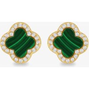 LUXE Silver Gold Plated Malachite & Cubic Zirconia Clover Stud Earrings 8.59.1902