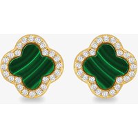 LUXE Silver Gold Plated Malachite & Cubic Zirconia Clover Stud Earrings 8.59.1902 - Image 2