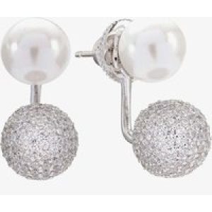 Sif Jakobs Ladies Rhodium Plated ‘Bobbio Due’ Cubic Zirconia Pave Ear Jacket And Pearl Stud Earrings SJ-E021414-CZP