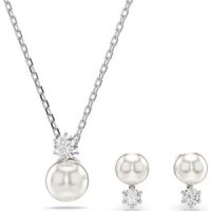 Swarovski Matrix Rhodium Plated Crystal Pearl Earring & Pendant Set 5689624
