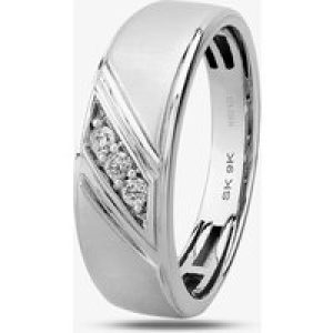 9ct White Gold Mens Matte And Polished Three Stone Diamond Wedding Ring THR19256-10 9Kw R
