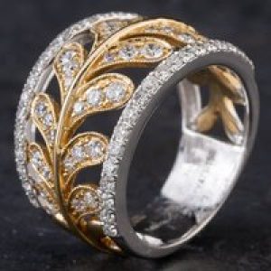 Pre-Owned 14ct Two Colour Gold 1.24ct Brilliant Cut Diamond Openwork Leaf Design Fancy Ring 4312042