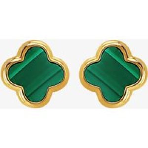 LUXE Silver Gold Plated Malachite Clover Stud Earrings 8.59.1901