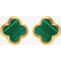 LUXE Silver Gold Plated Malachite Clover Stud Earrings 8.59.1901 - Image 2