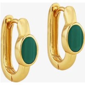 LUXE Silver Gold Plated 14mm Malachite Oval Hoop Earrings 8.59.1904