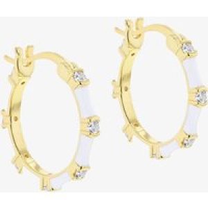 LUXE Silver Gold Plated 20mm Cubic Zirconia & White Enamel Hoop Creole Earrings 8.51.3097