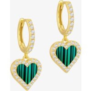 LUXE Silver Gold Plated Malachite & Cubic Zirconia Heart Dropper Hoop Earrings 8.53.0021