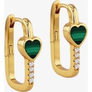 LUXE Silver Gold Plated 18mm Malachite & Cubic Zirconia Heart Rectangle Hoop Earrings 8.59.1905