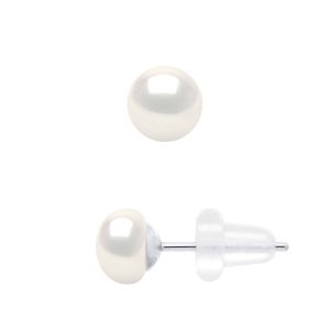 Ateliers Saint Germain Womens Earrings Real Cultured Freshwater Pearls Button 5-6 mm – White White Gold – One Size
