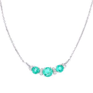 Diamant L’Eternel Womens 9ct White Gold Necklaces With 0.04ct Diamond & Emerald – One Size