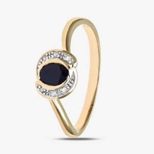 9ct Yellow Gold Oval Blue Sapphire 0.03ct Diamond Twist Ring PR08989Y SA L
