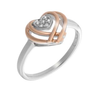 Orphelia Womens Ladies Embellished 925 Sterling Silver Ring – and Rose Gold, Size: N – Size N