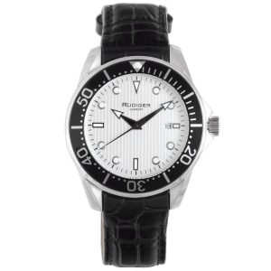 Rudiger : Mens Chemnitz Silver Watch – Black Leather – One Size