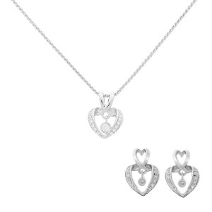 Orphelia ‘Loreta’ WoMens 925 Sterling Silver Set: Chain-Pendant + Earrings – SET-7126 – One Size