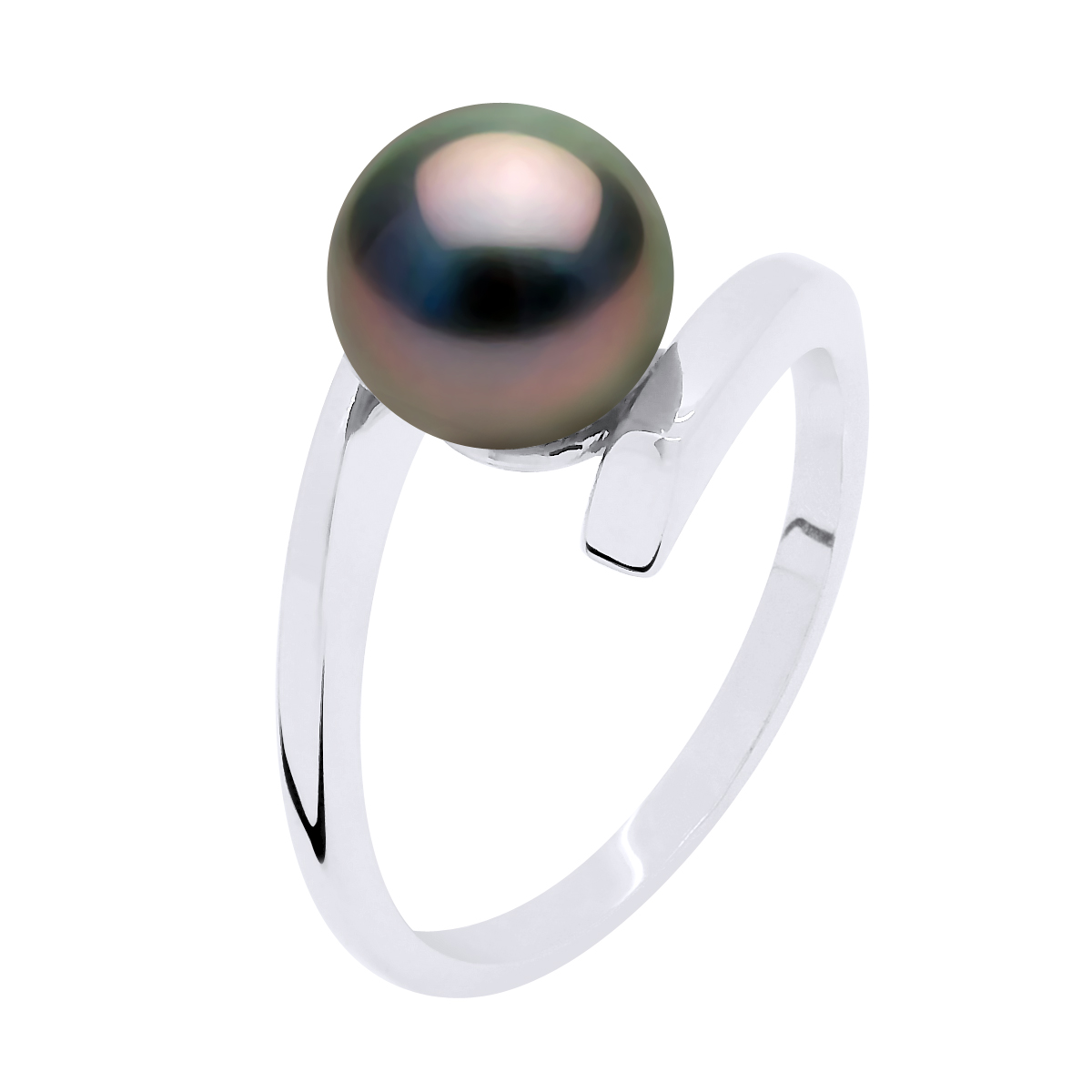 Ateliers Saint Germain Womens Ring Prestige Silver 925 Rhodium plated - Real Cultured Tahiti Pearl Round 7-8 mm - Black - Size T 1/2